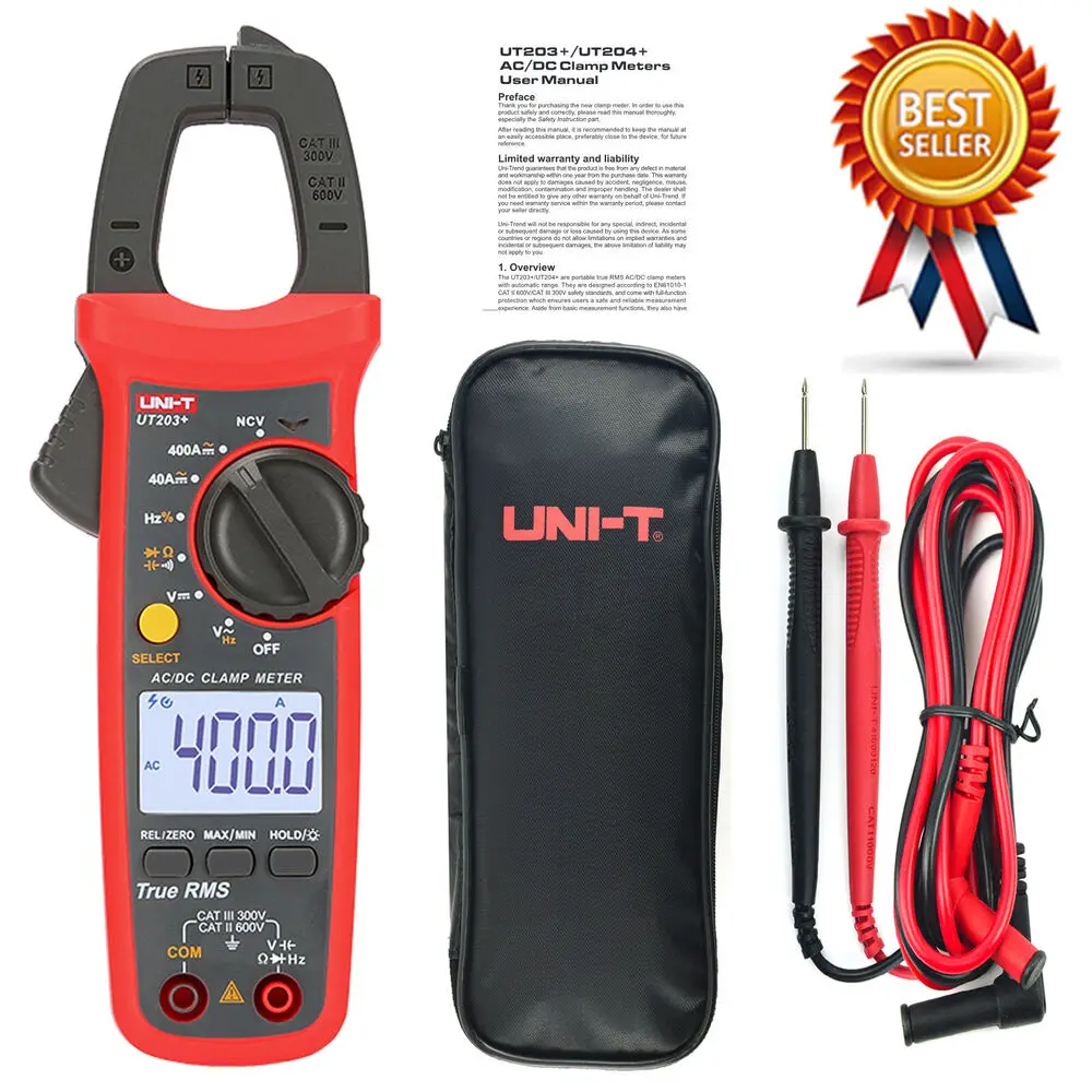 UNI-T UT203+ Digital Handheld Clamp Meter AC DC Current Tester 400-600A,True ✦Kd