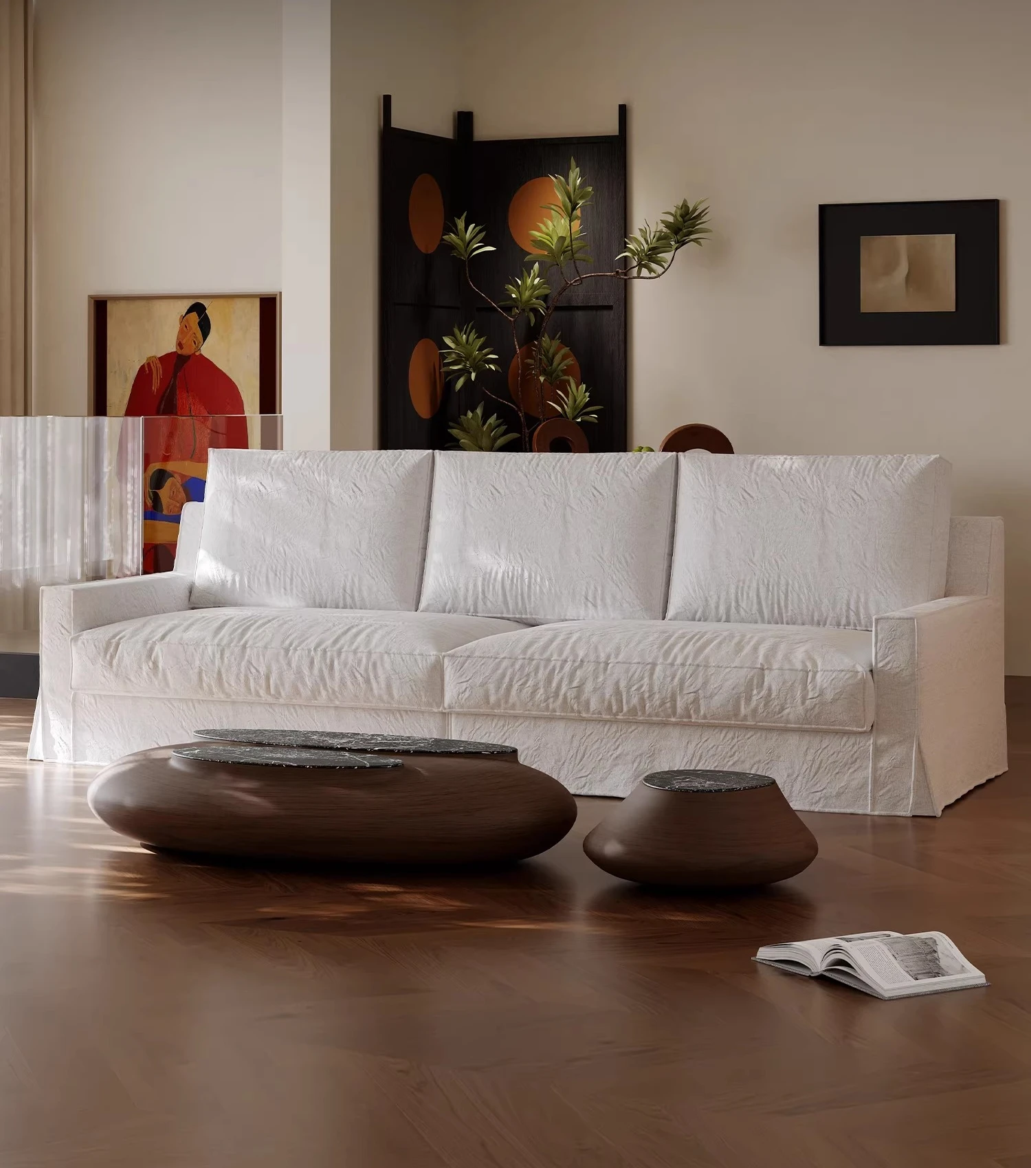 

Wabi Sand Wind Unbounded Sofa Linen Fabric Removable and Washable Sofa Super Soft Down Filled Small Apartment Straight Row Three