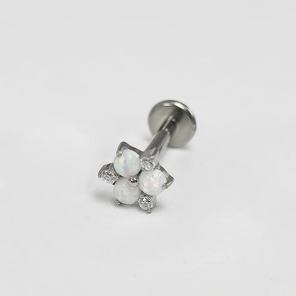 Zircon and Opal Titanium Piercing Ear Studs, 16G