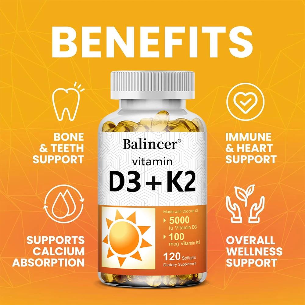 Vitamin D3 5000 IU & K2 MK7 100mcg, Infused with Virgin Coconut Oil,  2 in 1 Formula, Non-GMO | No Gluten - view 3