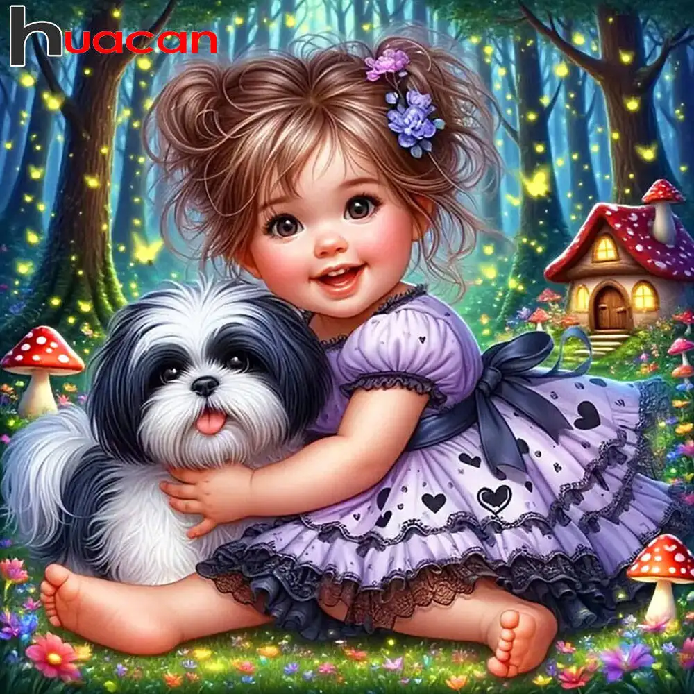 Huacan DIY Diamant Malerei Kinder Hund Diamant Mosaik Tier Porträt Komplettset Dekorative Gemälde
