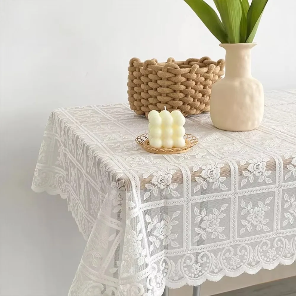 Neue rustikale Spitze Tischdecke weiße Blume bestickt Home staubdichte Abdeckung Tischdecke Party Valentinstag