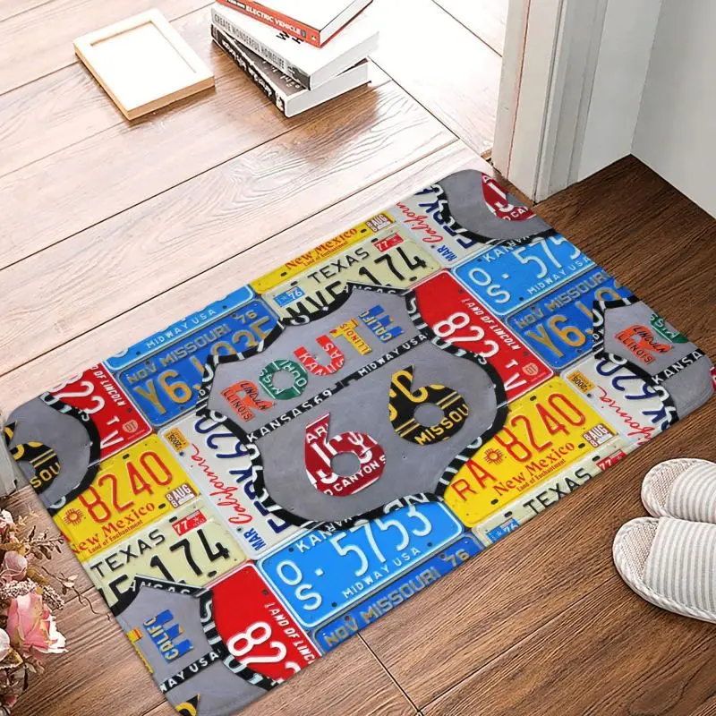 

Route 66 License Plate Art Front Door Floor Entrance Mat Outdoor American Road Kitchen Bathroom Doormat Bedroom Carpet Rug