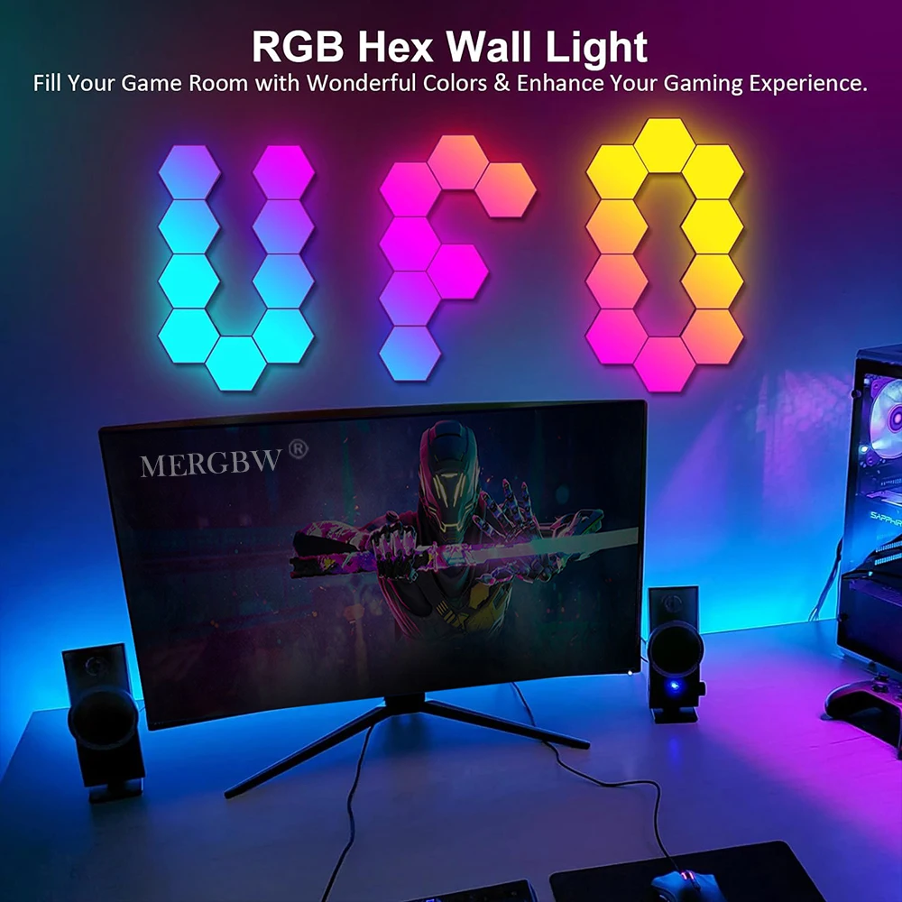 RGB ذكي سداسية الجدار مصباح اللون تغيير المحيطة ليلة ضوء مسدس شكل MeRGBW APP لتقوم بها بنفسك الموسيقى مزامنة لعبة غرفة المنزل