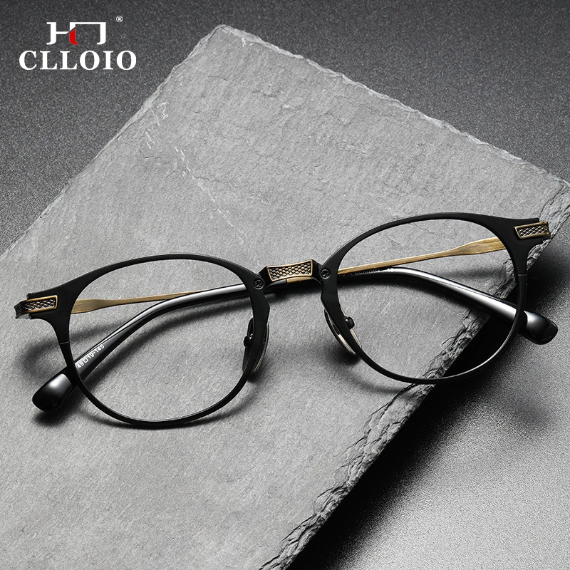 

CLLOIO New Round Pure Titanium Anti Blue Light Glasses Frame Men Classic Vintage Eyeglasses Luxury Prescription Eyewear Frame