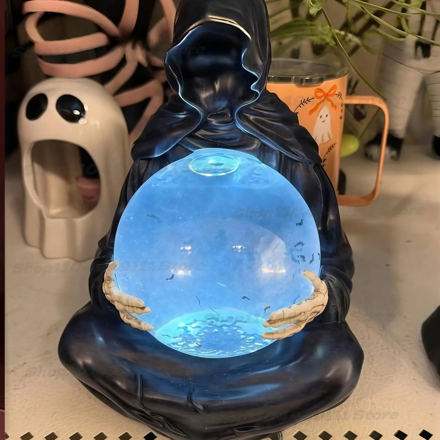 The Death God's Crystal Ball Lights Gothic Liquid Motion Water Glitter LED Light Grim Reaper Water