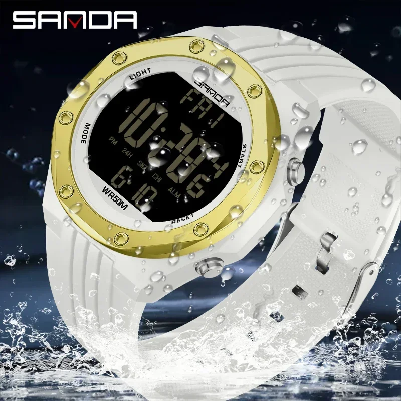 SANDA Sports Mens Watches Calorie Timer Luminous HD LED Display Electronic Watch Multifunctional Military Watch Waterproof Reloj