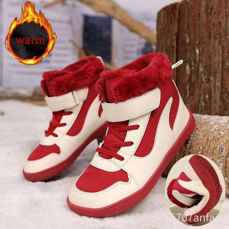 

Winter Kids Wide Toe Barefoot Snow Boots Outdoor Waterproof Anti-slip Hiking Shoes Thickened Warm Plush Boots Comfortable