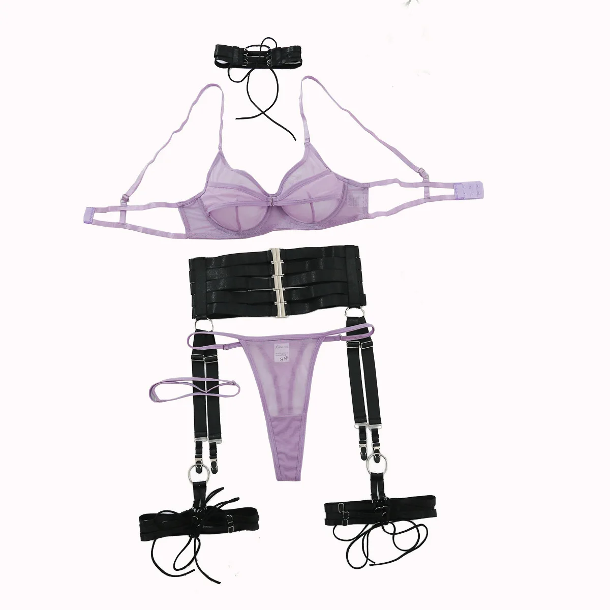 

Toucheart Erotic Delicate Lingerie Mesh See-through Women Gather Together Steel Ring Body Shaping Sexy Seductive Underwear Set
