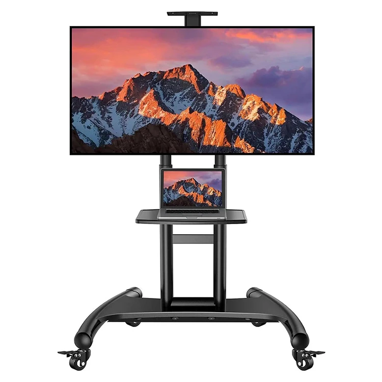 Corner Mobile Tv Trolley Stand Motorized Monitor Mount Bracket Tripod Lcd Led Audio Floor Swivel Pillar TV Cart