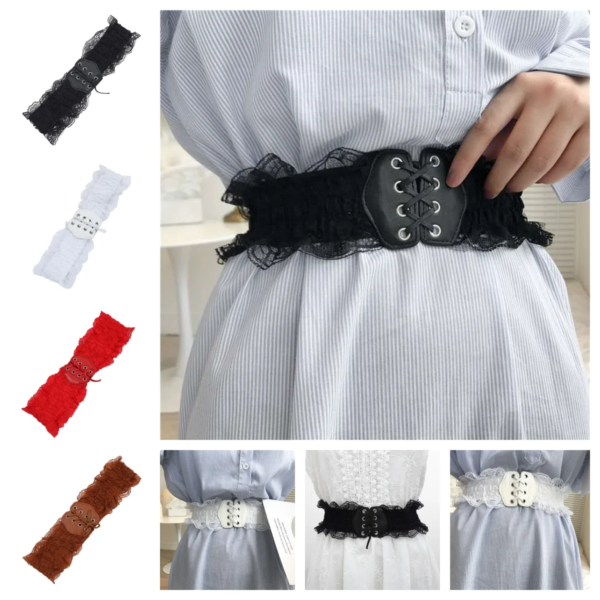 Lace Corset Belt Women Elastic Wide Waistband Vintage Gothic Cincher Underbust Slimming Girdle for Dress Skirt Party Accessories