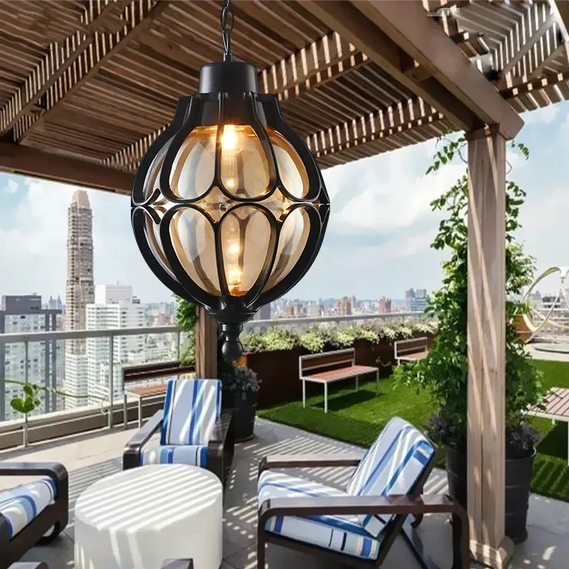 Vintage outdoor balcony glass ball Pendant Light European grape waterproof aluminum  Lamp E27 bulb