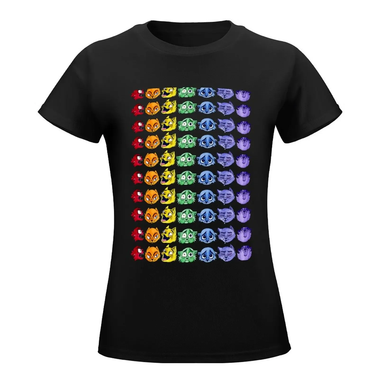 Rainbow Feline Expressions T-Shirt summer top summer tops Woman clothing