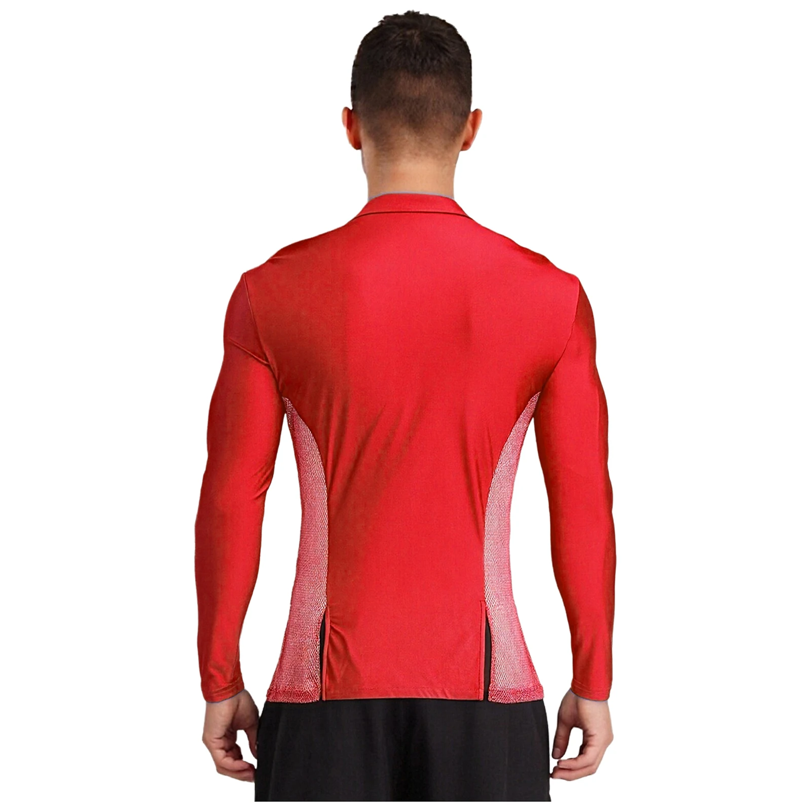 تي شيرت رجالي لامع بأحجار الراين سبليت لرقص الباليه وقاعة رقص التانغو والسالسا رومبا زي أداء الرقص اللاتيني