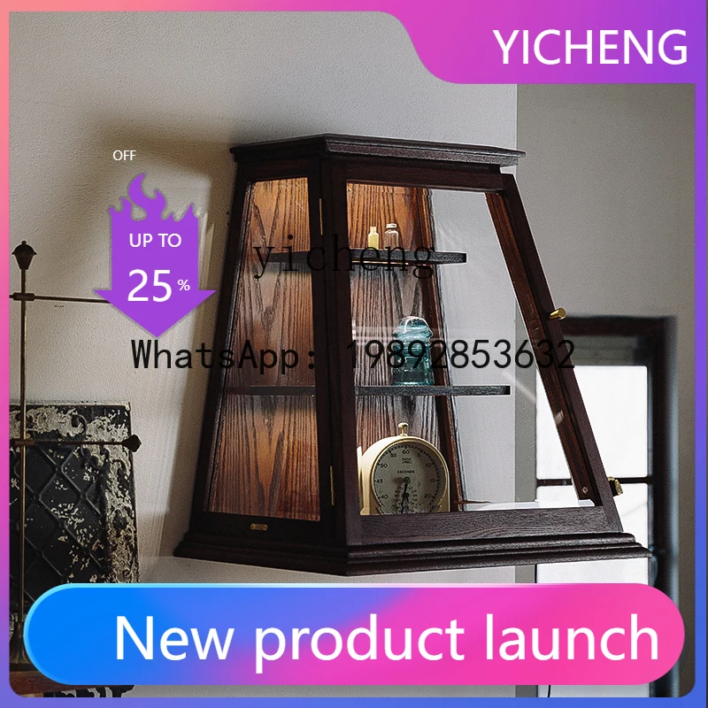 A2-2 solid wood tenon and mortise trapezoidal cabinet, retro glass cabinet, jewelry display, museum series