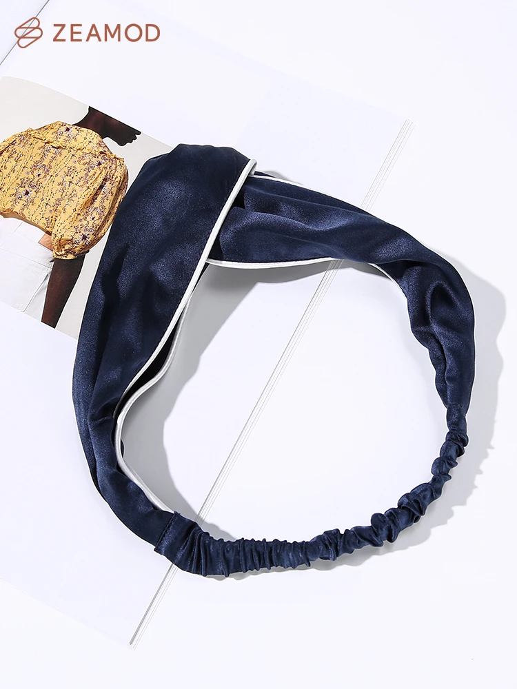 ZEAMOD 2024 Casual women 19mm plain crepe stripe pure silk headband