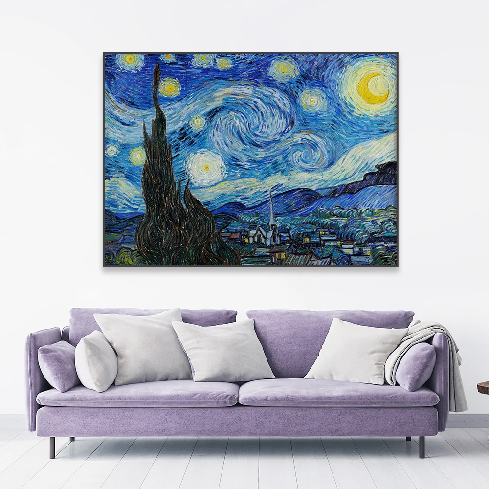 Noite estrelada pintura a óleo, cartaz van gogh, vintage, famoso, clássico, decoração da parede do quarto, lona