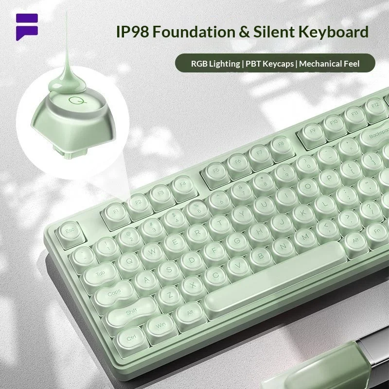 Furycube Ip98 Wired Mechanical Feel Keyboard Foundation Keycap Silent Rgb Music Backlit High Aesthetic For Home Office Laptop