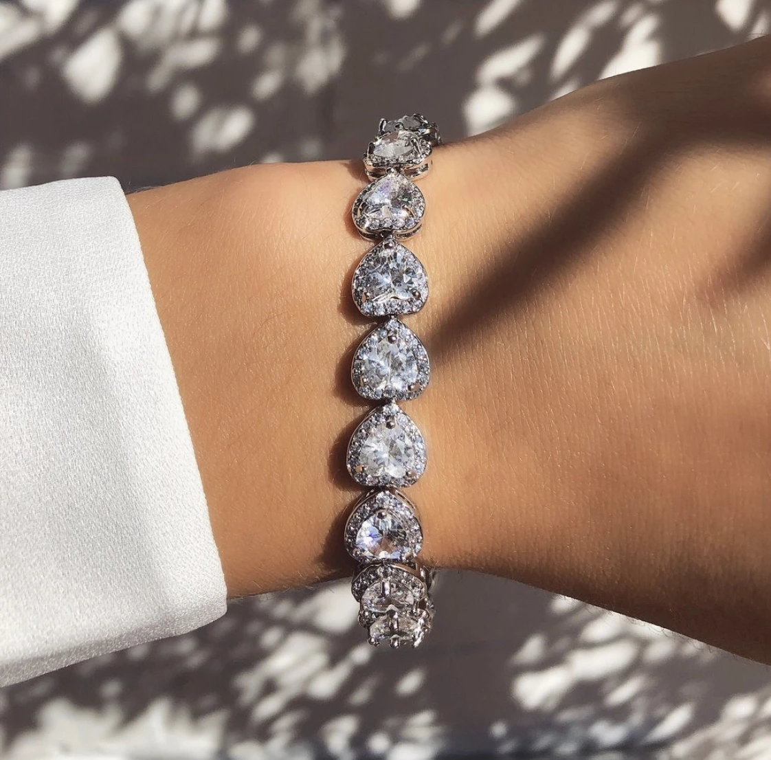 

Handmade Heart Natural White Topaz Bracelet For Women Luxury 14K White Gold filled Engagement Wedding Bracelet Jewelry