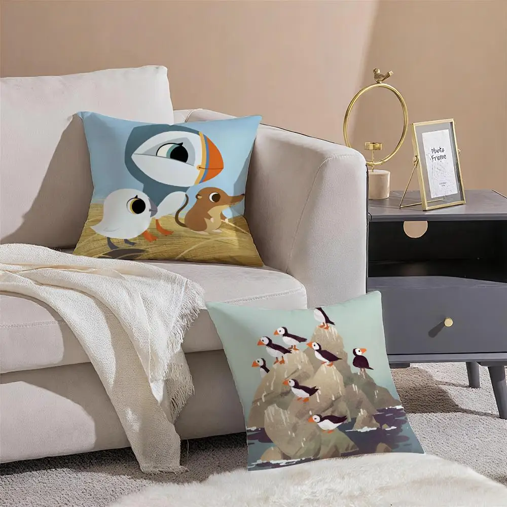 Kwaii Puffin Rock P-Preschool Cushion Cover Ultra Soft Skin Friendly Fabric Cloud Like Comfort & Concealed Zipper