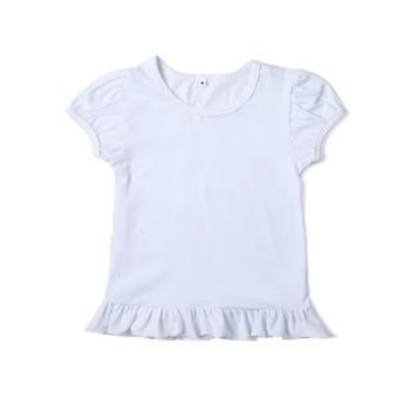 Wholesale Kids Short Sleeve Puff Sleeve 100% Cotton Thick White Blank Shirts Casual Top Girls T-shirt Clothing