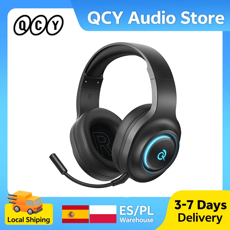 QCY Heroad V200 Over Ear Headphones Bluetooth 6.0 Wireless Earphones 50mm Driver 7.1 Surround Sound RGB Gaming Headset with Mic