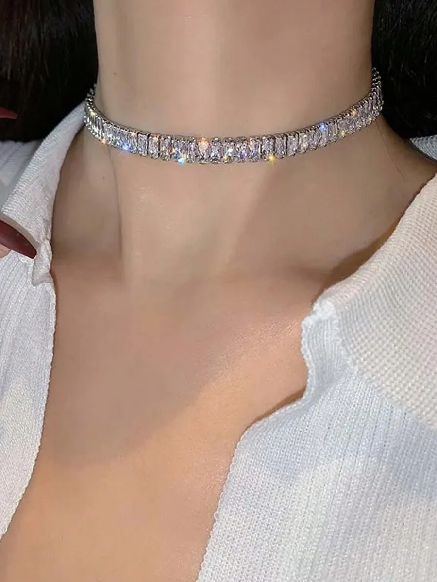 

Sparkling Cubic Zirconia Square Choker Necklace For Women Fashion Jewelry Gift