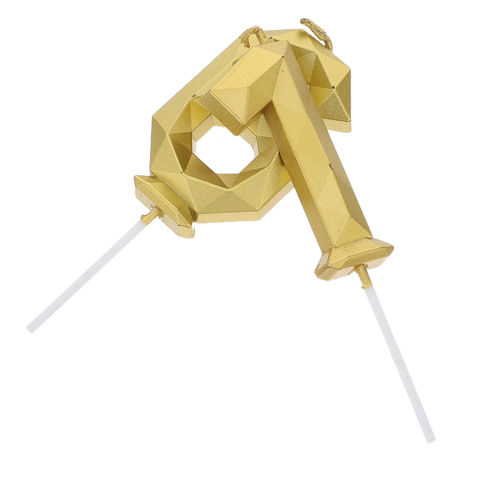 2Pcs 3D Number Birthday Candles Gold Faceted Digit Cake Topper Party Wedding Anniversary Decoration Supplies for Cake