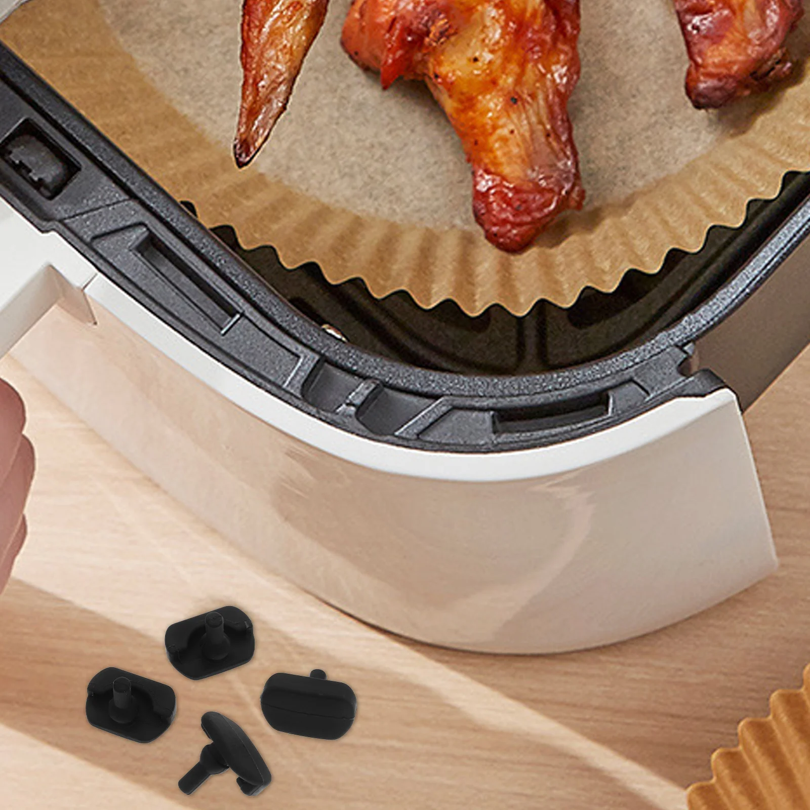 

4Pcs Air Fryer Tray Feet Bumpers Silicone Protective Covers ABS Replacement Accessories for Basket Scratch Guard
