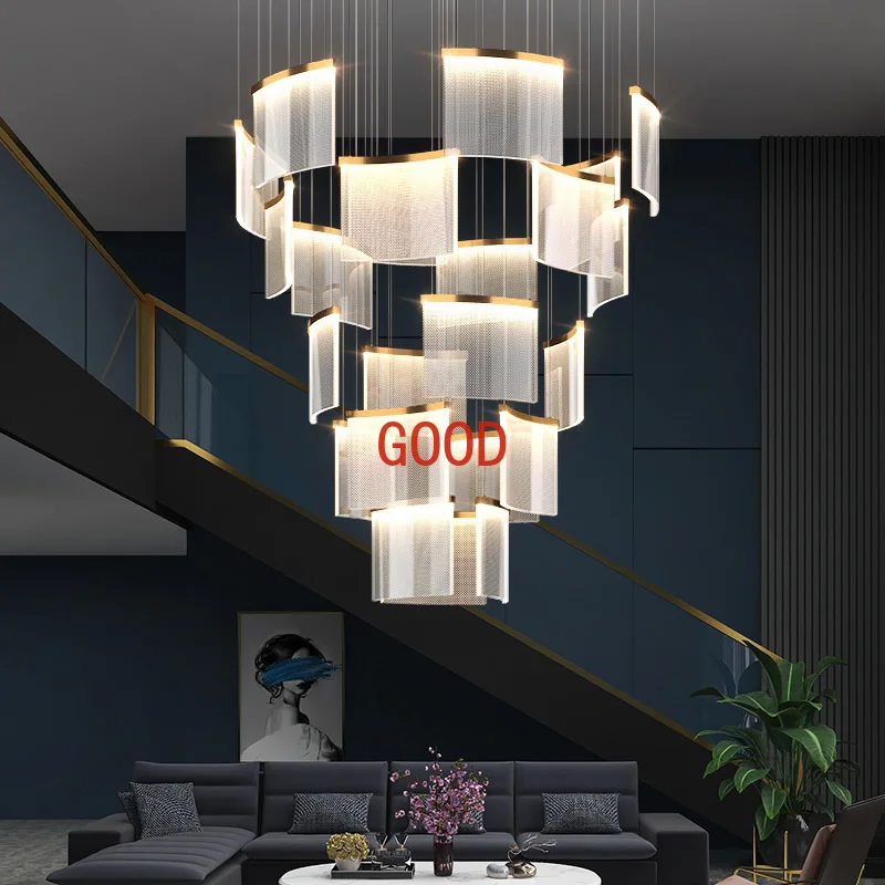 Simple modern acrylic lamps Nordic creative staircase villa hollow light luxury living room lamp