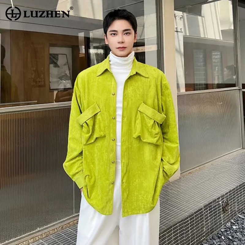 

LUZHEN Solid Color Original Big Pockets Decorate Long Sleeve Shirts Men's Elegant Temperament Autumn Niche Design Clothes JY4242