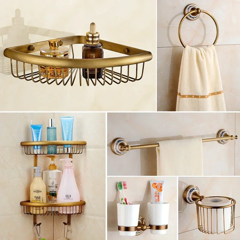 Juego de accesorios de baño antiguos, toallero, soporte de papel higiénico, accesorios de decoración de baño de cerámica