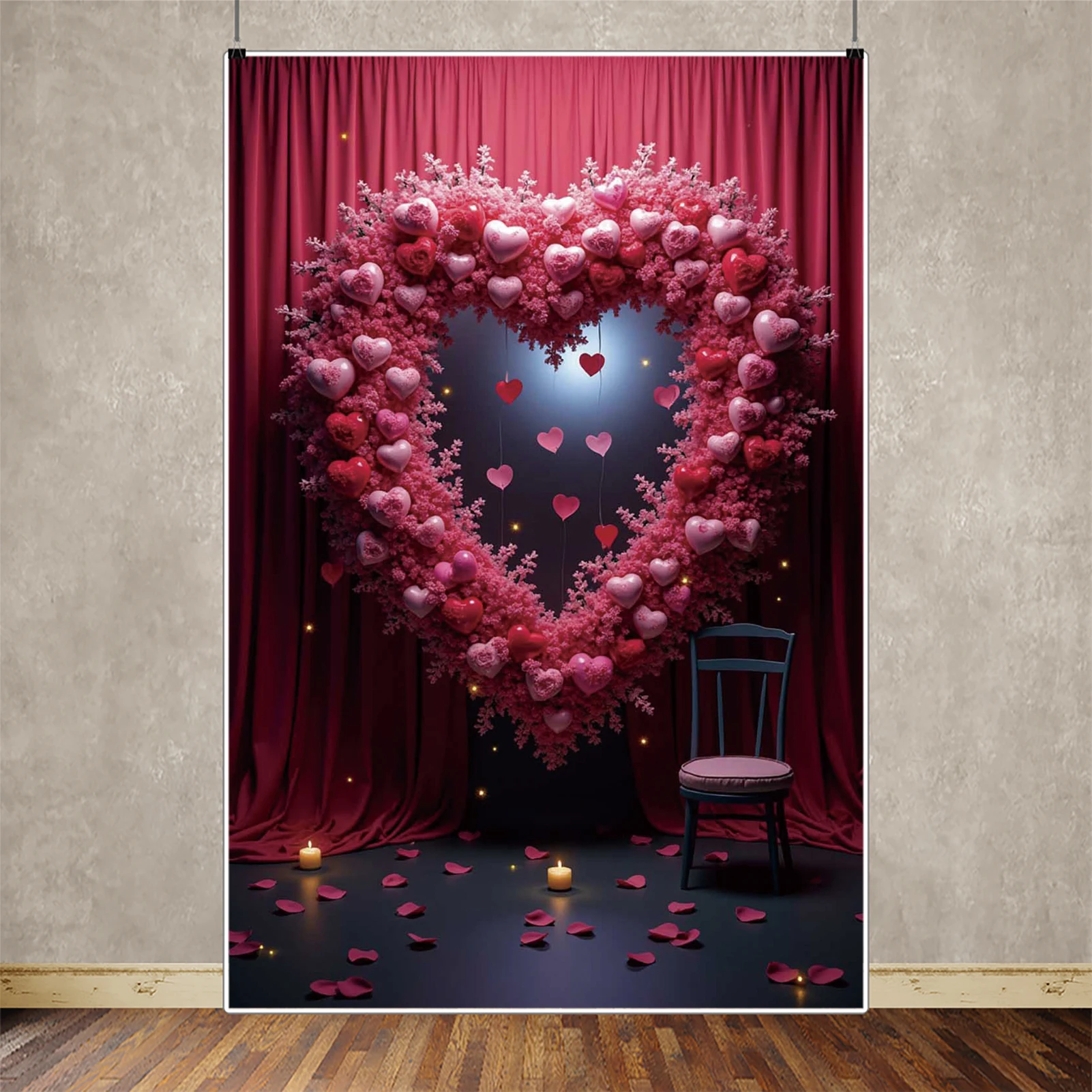 MOON.QG Valentines February 14 Photography Backdrop Balloon Flower Petals Photo Background Women Birthday Photocall Accessories