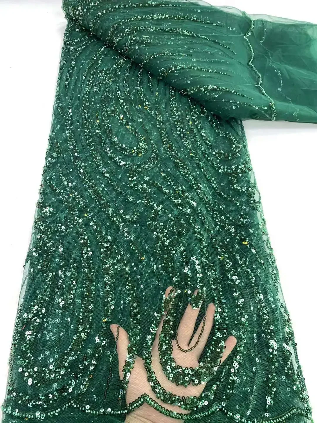 

2025 Sequins Beaded Embroidery African Lace Fabric Groom Nigerian Bridal High Quality French Tulle Lace Fabric For Sewing SY0749