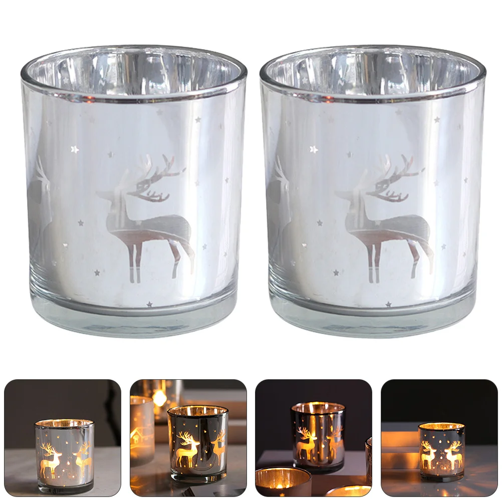 

2Pcs Christmas Holder Glass Deer Pattern Xmas Style Empty Cup for Making Holiday Party Decoration Use