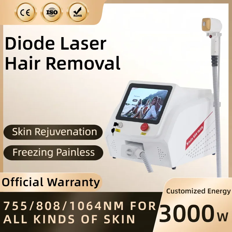 

2025 CE Approved 3000W Ice Platinum Diode Laser Hair Removal Machine 755 808 1064 nm 3 Wavelength