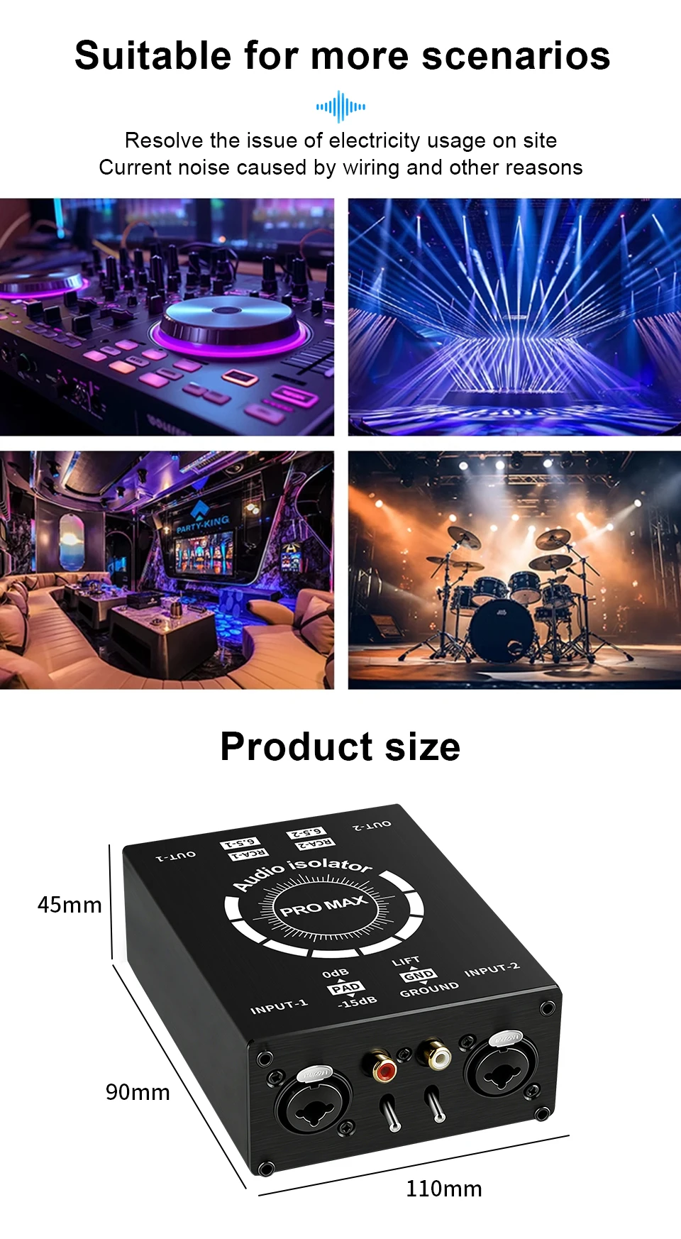 2-Kanal XLR/RCA/TS/TRS Passiver Hum-Eliminator für Audiogeräte, Erdschleifenisolator, Rauschfilter für verschiedene Audioanwendungen – Detail 8
