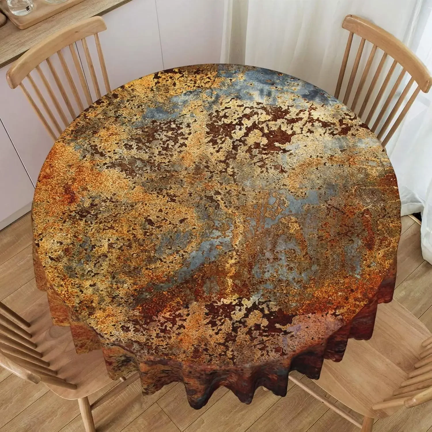 Rusty Copper Cinnamon Metallic Circle Tablecloth - Brown Gold Bronze Metal Washable Party Dining Cover