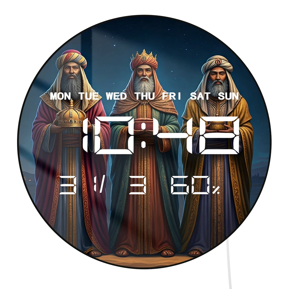 Three Wise Men Holding Gift LED Digital Wall Clock with Timer Date Temperature Nativity Magi Christmas Decor Electric Wall Clock