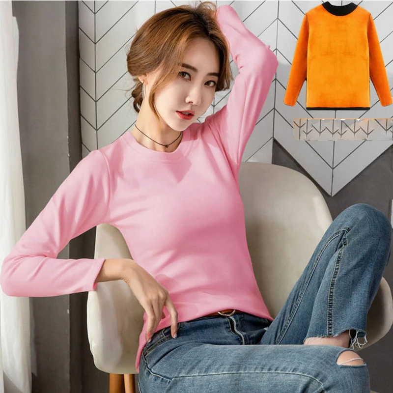 Winter Thermal Underwear Women\'s Thick One-piece Tops Wear Autumn Clothes Mid-high Collar Bottoming Shirt