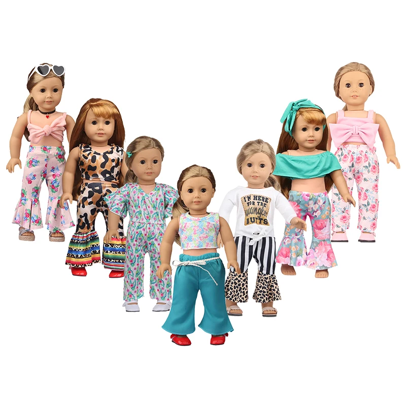 

Wide Leg Pants+Tops Clothes Set Flared Pants T-shirt Suit For American 18 inch&43cm Baby New Born,OG,Life,Russia Girl Dolls Toy