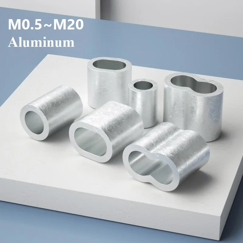 アルミ製M0.5-M20ケーシングワイヤーロープフェルールケーブルタイ、アルミ製圧着スリーブ、楕円/二穴/丸型クリップワイヤーロープクランプワッシャー