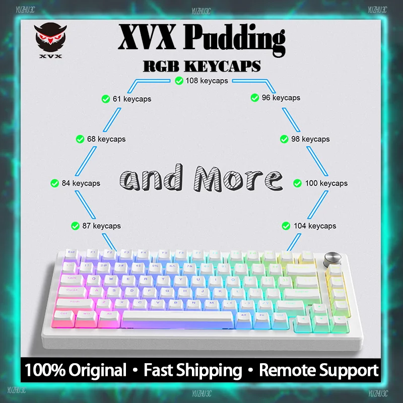 

Колпачки для клавиш XVX Pudding, полупрозрачные RGB-поддержка высоты OEM, поддержка MAD60 Wooting60 MADE68 ND63 ACE60 NANO68 FIRE68 Колпачки для клавиш Battle68