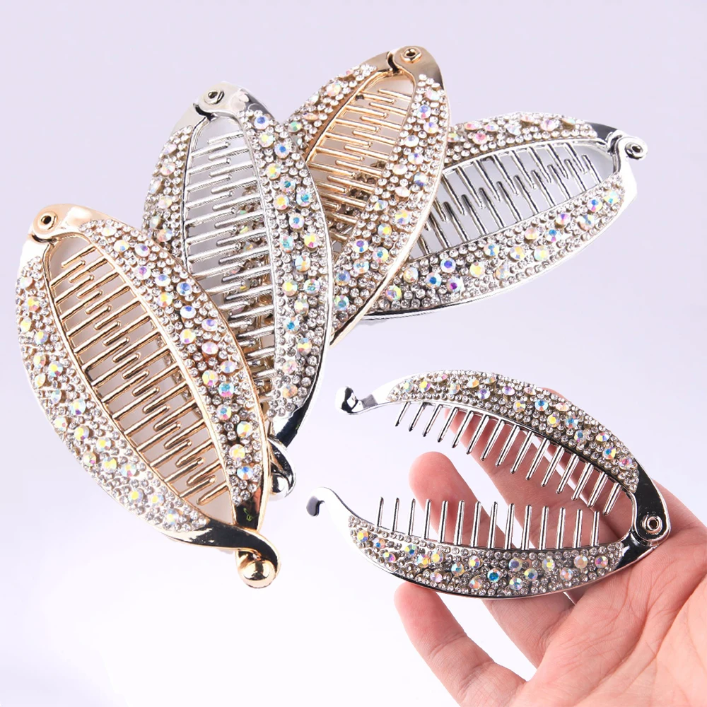 Crystal Fish Clip with Rhinestone Hair Claws Girl Banana Shape Clips Hairgrips Fashion Wedding Jewelry Women Harajuku Accessorie