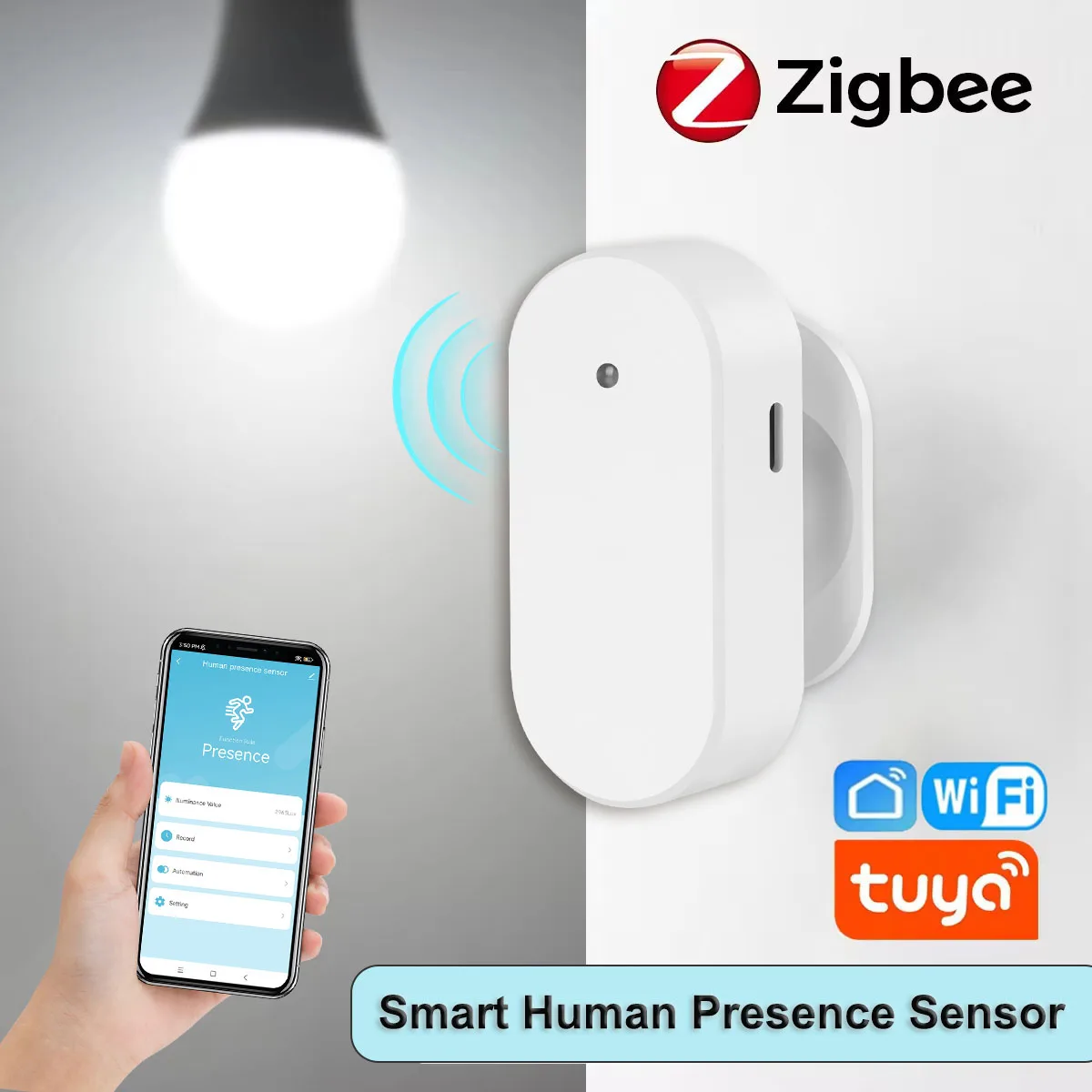 Zigbee 3.0 Smart Human Presence Motion Sensor,Luminance/Distance Detection, Tuya Smart Life Home Automation,Body PIR Detection
