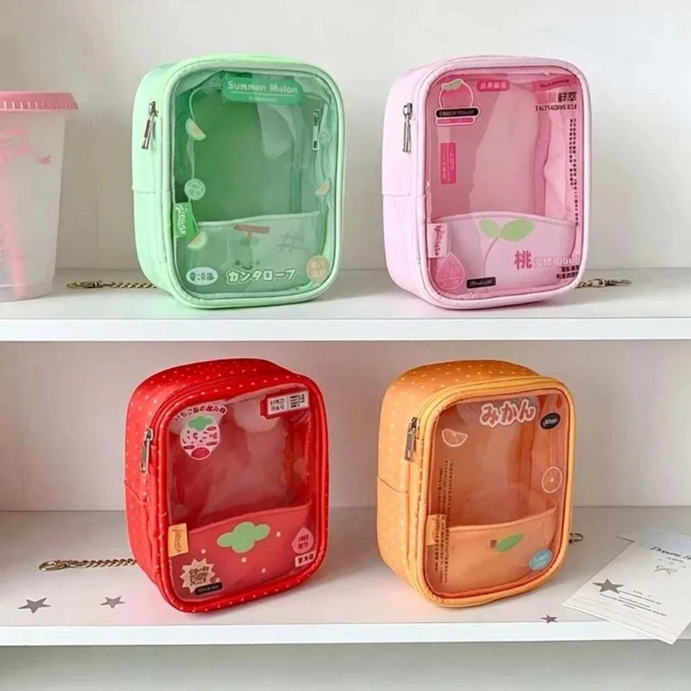 Dots Printed 10cm Transparent Display Bag with Clear Window Transparent Doll Protector Case PVC Material Zipper