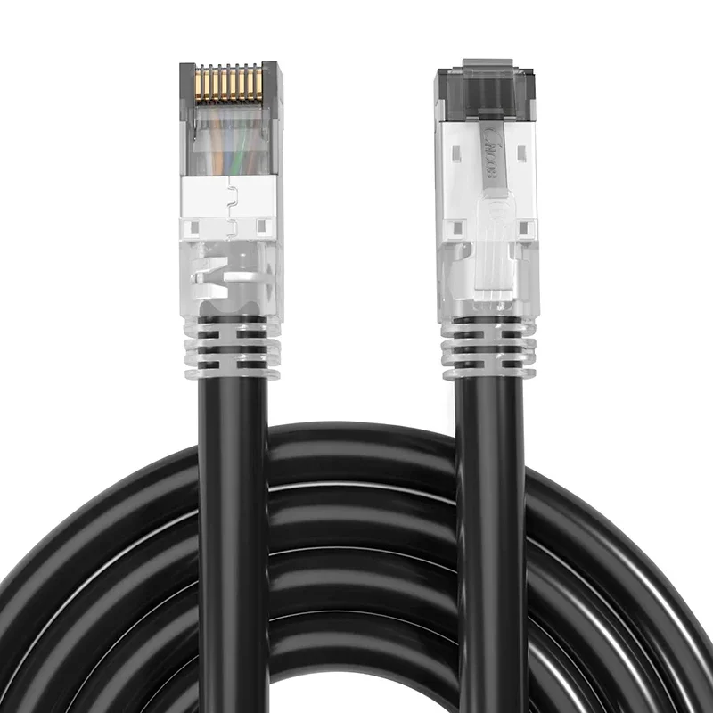 Cat8 イーサネットケーブル、屋外&屋内、23AWG Cat8 LAN ネットワークケーブル 40Gbps、2000Mhz、金メッキ RJ45 コネクタ付き、耐候性