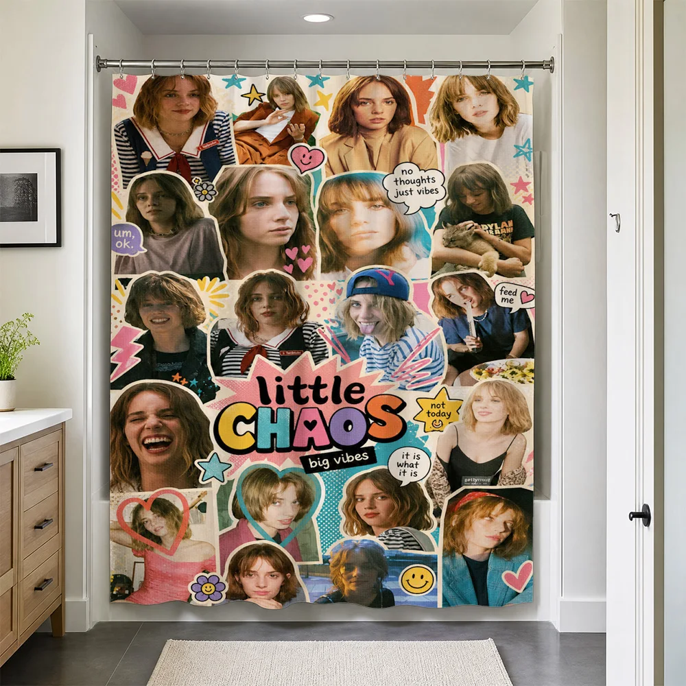Pop Art Shower Curtain Waterproof Trendy Little Chaos Collage Pattern Novelty Bathroom Decor Curtain Liner Funny Style Modern Ho