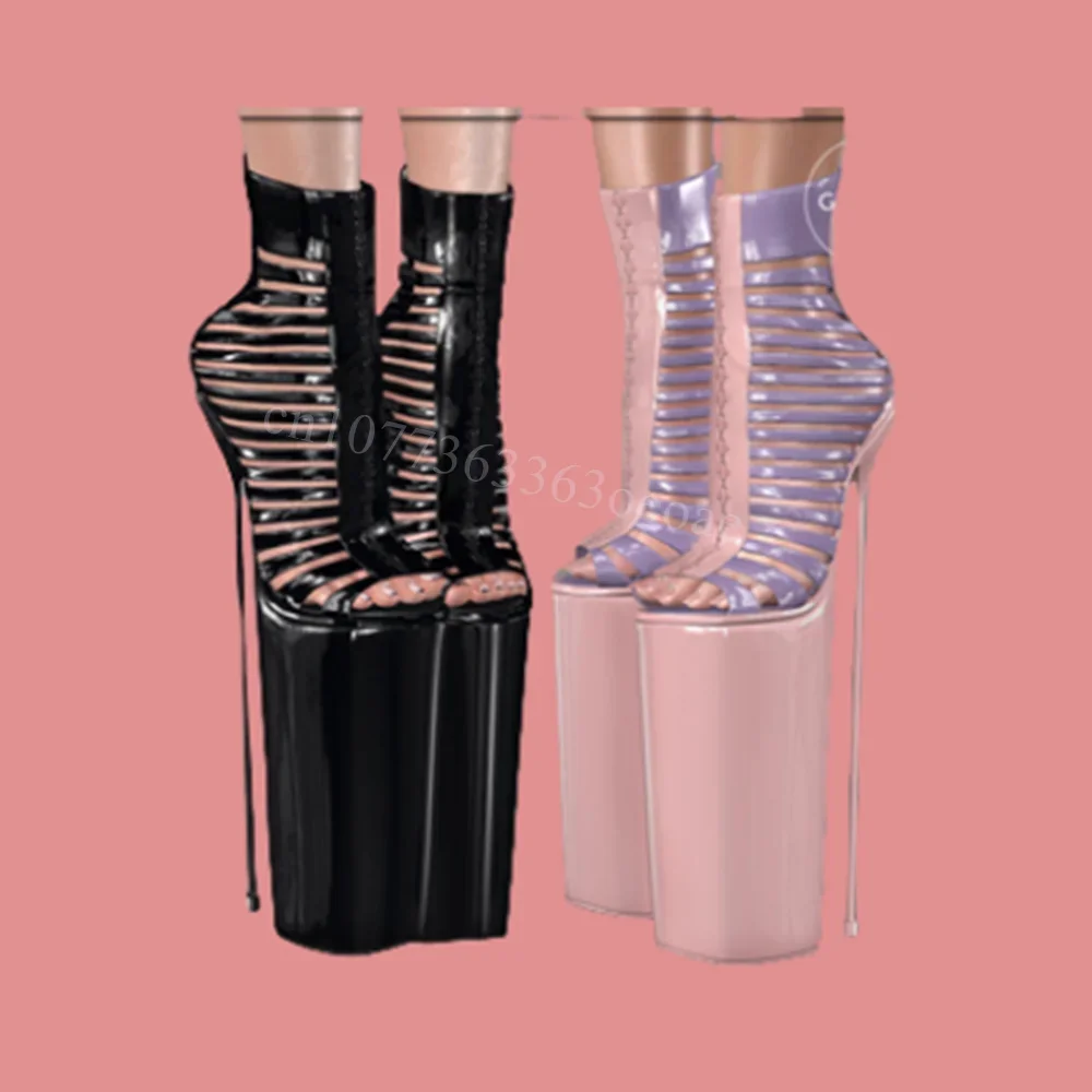 

Metal Heels High Platform Sandals Patent Leather Hollow Shoes for Women Thin High Heels Fashion Shoes 2025 Zapatos Para Mujere