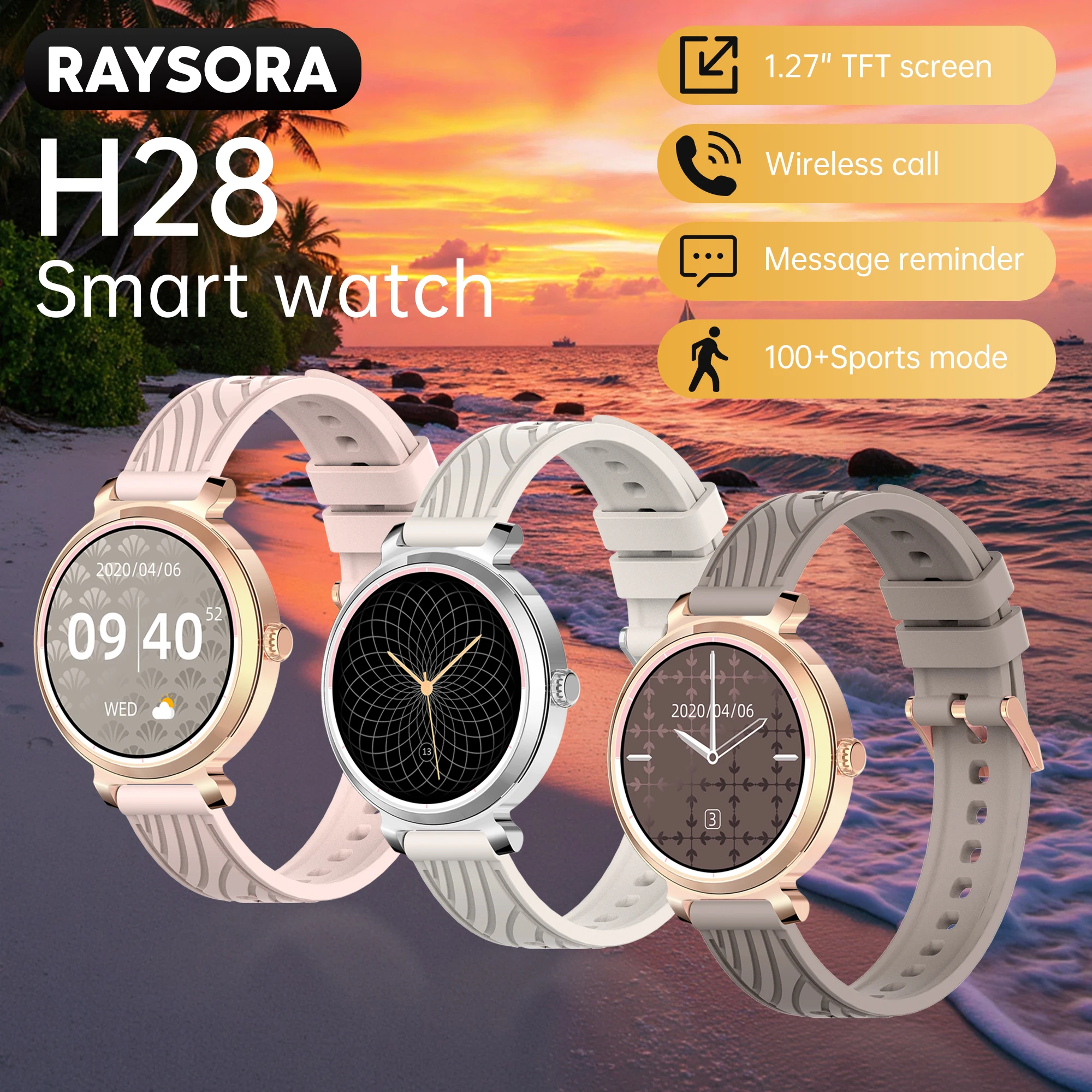 

RAYSORA Women's Smartwatch, 1.27 Inch, IP67 Water Resistant, 290mAh Battery, Wireless Talk/Sleep Monitoring, Gold/Silver/Brown